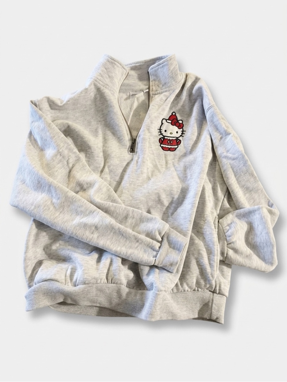 Hello Kitty Light Gray Quarter-Zip Pullover with Red Accent